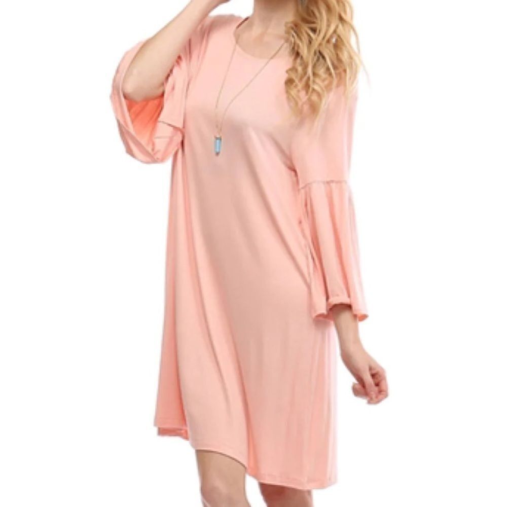 Cloth & Stone Anthropologie Boho Pink Bell Sleeve Pull Over Dress SIZE MEDIUM